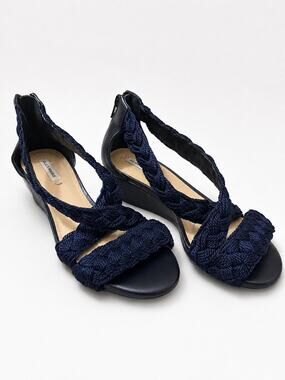 Alex Marie Devah Navy Braided Low Wedge Sandals Women’s Size 6.5M